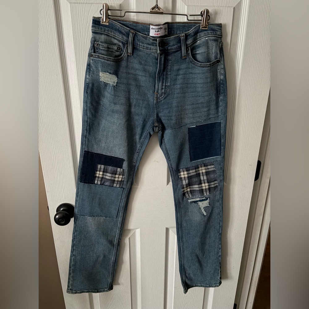 Abercrombie Kids Straight leg Jeans with patches size 15/16